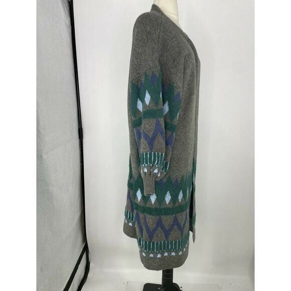 Anthropologie Kai Embroidered Balloon Sleeve Open Grey Sweater Coat One Size - Picture 6 of 10